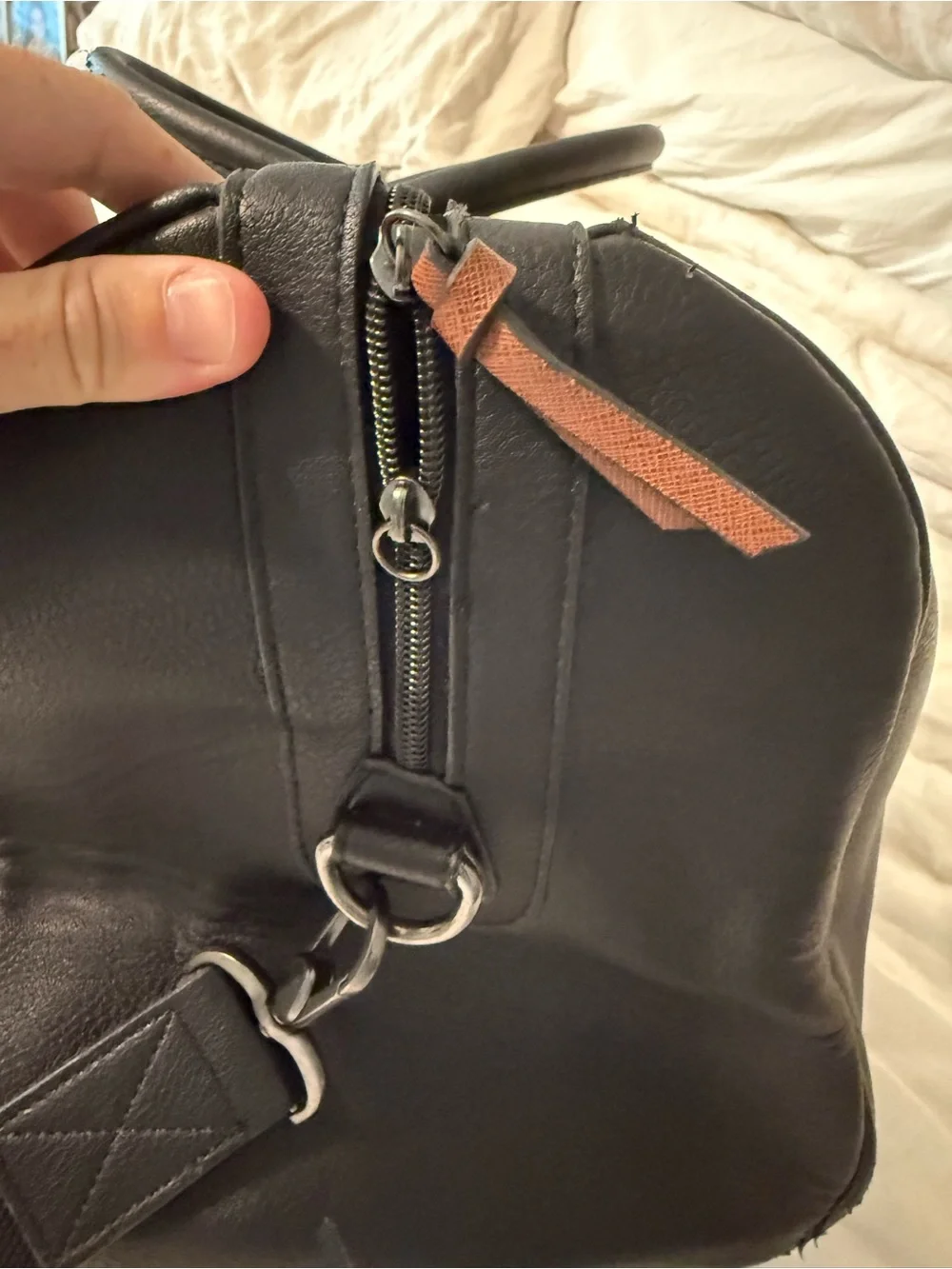 Ted Baker Black Leather Weekender Duffel Bag with Navy Stripe